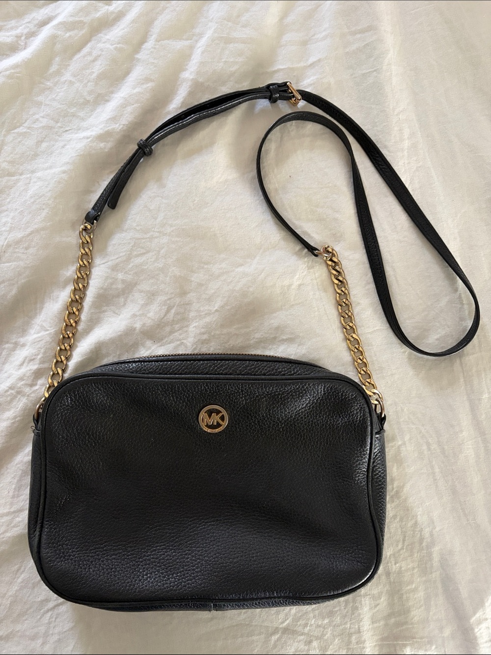 Michael Kors Black Leather Crossbody with Gold Chain Strap